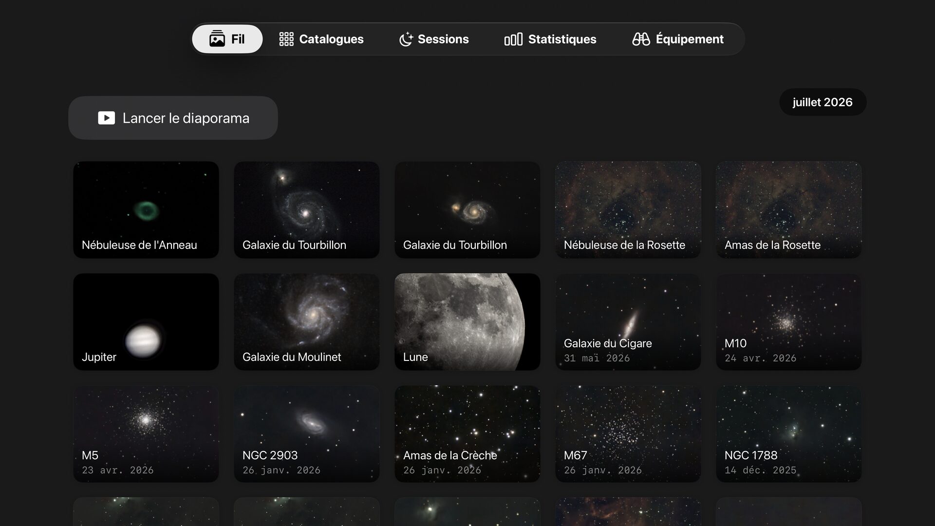 AstroCollect on Apple TV: a full-screen wall of observation photographs